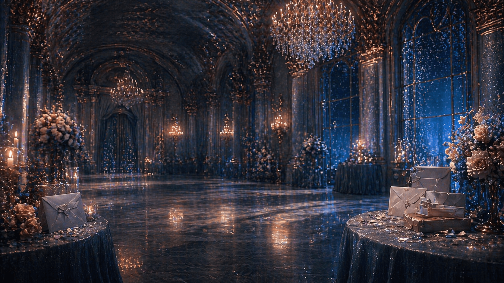 Elegant Cinderella-inspired gift table for Ivana